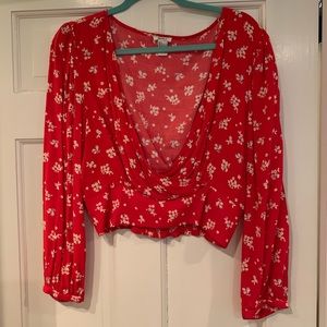 Red Surplice Floral Top